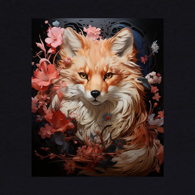 Kitsune Fox Japanese Nine Tailed Fox Cherry Blossom Flowers by Spit in my face PODCAST